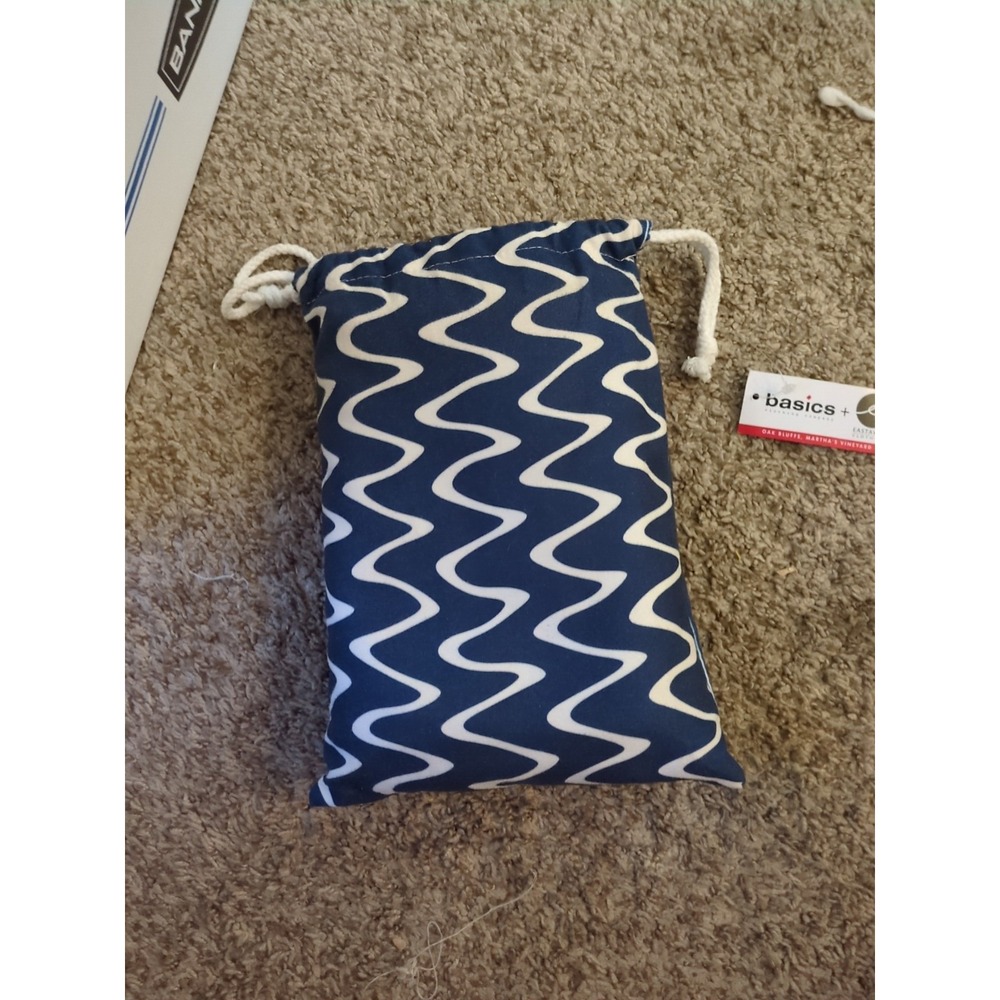 Basics Clothing Company Sand‎ Free Towel.  Navy Blue With White Wavy Lines